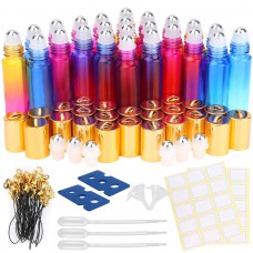 eeieer small colored glass bottles for essential oils Mini Roll On empty glass bottles 10 ml for aromatherapy fragrance with bottle opener, ideal for travel (24 units)