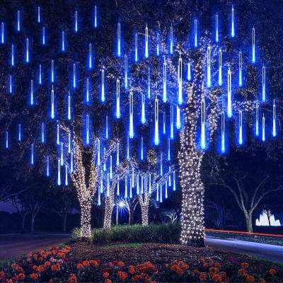 EEIEER Météore Pluie Guirlandes Lumineuse, 8 Tubes 30CM 192 LED Eclairage Météore Douche Lumière Etanche LED Pour Mariage Maison Arbre Jardin de Noël Parti ( Bleu)